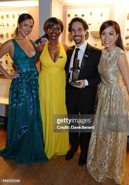 Christine Allado, Rachel John, Alex Lacamoire and Rachelle Ann Go attend The Olivier Awards with Mastercard after party at the Natural History Museum...