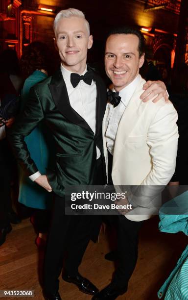 John McCrea and Andrew Scott attend The Olivier Awards with Mastercard after party at the Natural History Museum on April 8, 2018 in London, England.