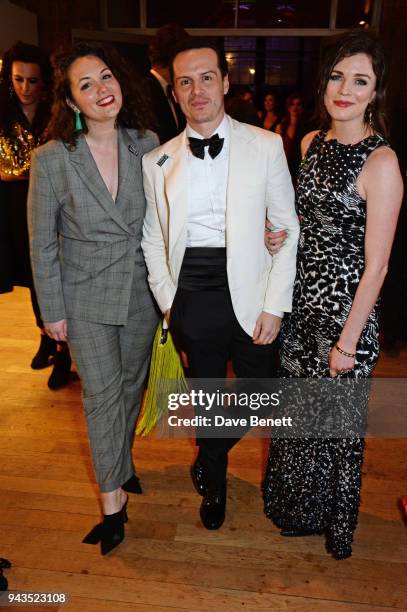 Hannah Scott, Andrew Scott and Aisling Bea attend The Olivier Awards with Mastercard after party at the Natural History Museum on April 8, 2018 in...