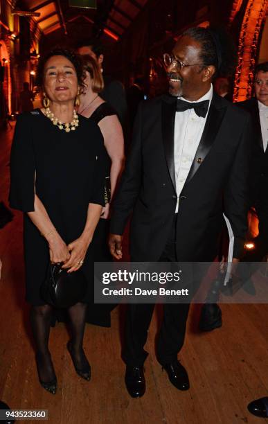 Clarke Peters and Penny Clarke attend The Olivier Awards with Mastercard after party at the Natural History Museum on April 8, 2018 in London,...