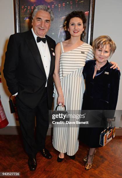 Jim Carter, Bessie Carter and Imelda Staunton attend The Olivier Awards with Mastercard at Royal Albert Hall on April 8, 2018 in London, England.