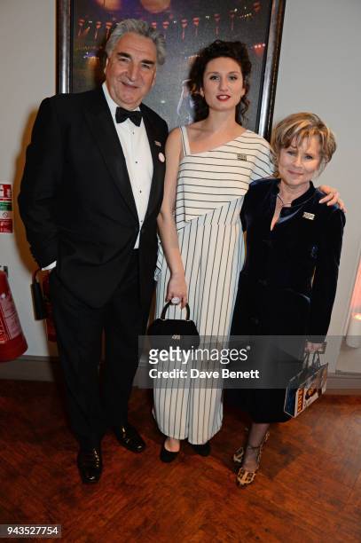 Jim Carter, Bessie Carter and Imelda Staunton attend The Olivier Awards with Mastercard at Royal Albert Hall on April 8, 2018 in London, England.