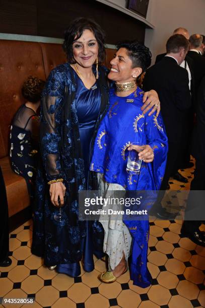 Meera Syal and Anjum Mouj attend The Olivier Awards with Mastercard at Royal Albert Hall on April 8, 2018 in London, England.
