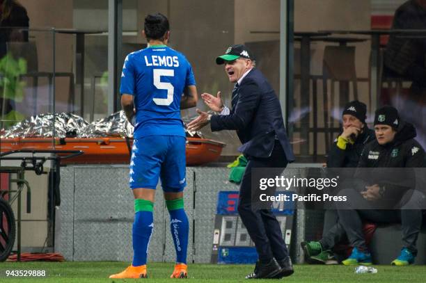 Serie A football, AC Milan versus US Sassuolo; Mauricio Lemos with Giuseppe Lachini head coach of US Sassuolo.