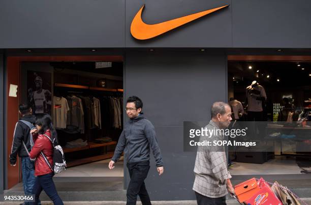 American multinational clothing corporation Nike store in Wan Chai, Hong Kong.