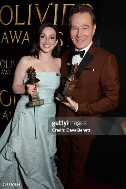 Laura Donnelly, winner of the Best Actress award for "The Ferryman", and Bryan Cranston, winner of the Best Actor award for "Network", pose in the...