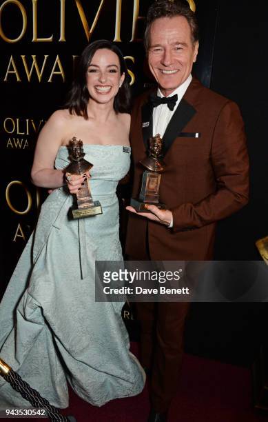 Laura Donnelly, winner of the Best Actress award for "The Ferryman", and Bryan Cranston, winner of the Best Actor award for "Network", pose in the...