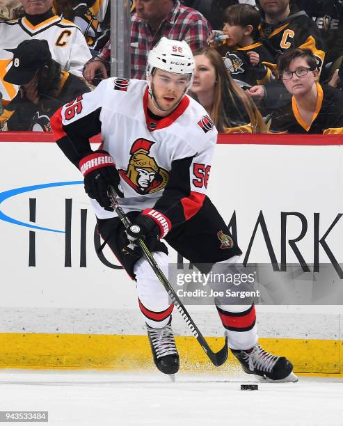 Magnus Paajarvi of the Ottawa Senators skates against the Pittsburgh Penguins at PPG Paints Arena on April 6, 2018 in Pittsburgh, Pennsylvania.