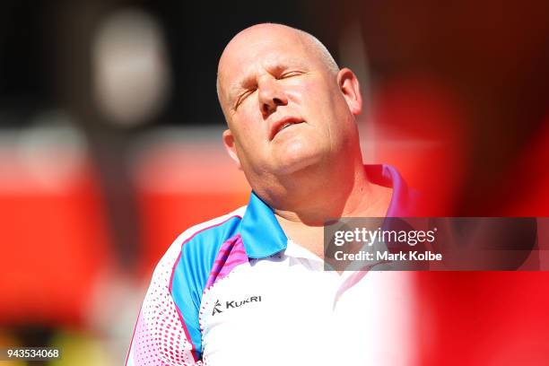 Alexander Marshall of Scotland shows his frustration as he competes in the Men's Pairs Gold Medal Match between Alexander Marshall and Paul Foster of...