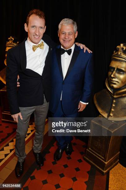 Jeffrey Seller and Sir Cameron Mackintosh attend The Olivier Awards with Mastercard at Royal Albert Hall on April 8, 2018 in London, England.