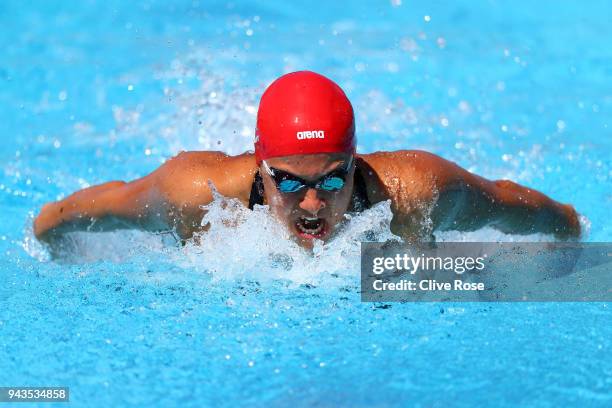 Aimee Willmott of England competes during the Women's 200m Butterfly - Heat 1 on day five of the Gold Coast 2018 Commonwealth Games at Optus Aquatic...