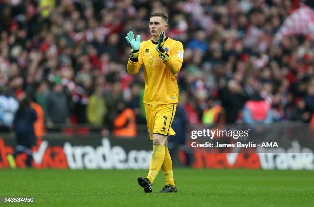 Dean Henderson of Shrewsbury Town during the Checkatrade Trophy Final between Lincoln City and Shrewsbury Town at Wembley Stadium on April 8, 2018 in...