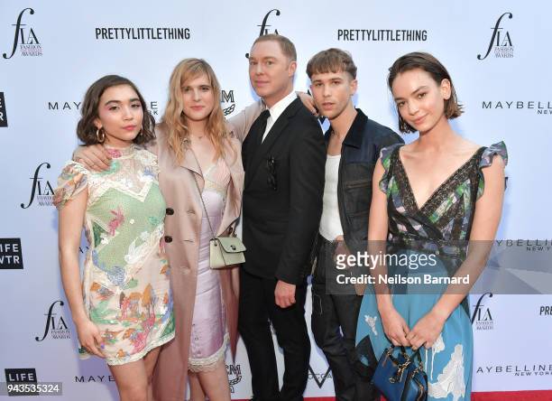 Rowan Blanchard, Hari Nef, honroee Stuart Vevers, Tommy Dorfman, and Brigette Lundy-Paine attend The Daily Front Row's 4th Annual Fashion Los Angeles...