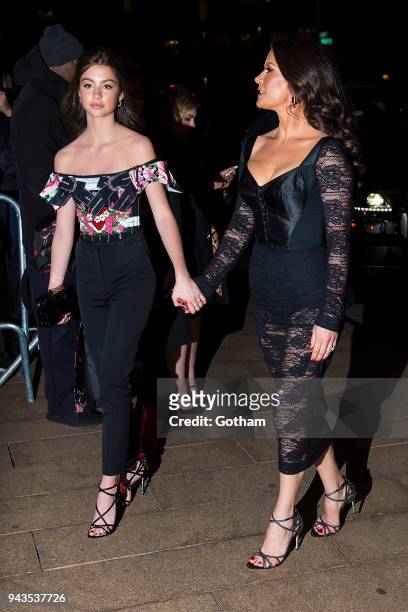Carys Zeta Douglas and Catherine Zeta-Jones attend the Dolce & Gabbana Alta Moda 2018 collection at the Metropolitan Opera House at Lincoln Center on...