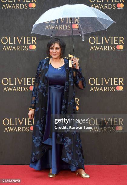 Meera Syal attends The Olivier Awards with Mastercard at Royal Albert Hall on April 8, 2018 in London, England.