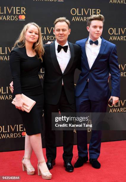 Jemma Donovan, Jason Donovan, Zac Donovan attend The Olivier Awards with Mastercard at Royal Albert Hall on April 8, 2018 in London, England.