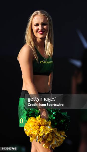 Oregon cheerleaders are seen in the second half of the 2017 Las Vegas Bowl between the Oregon Ducks and the Boise State Broncos at Sam Boyd Stadium...