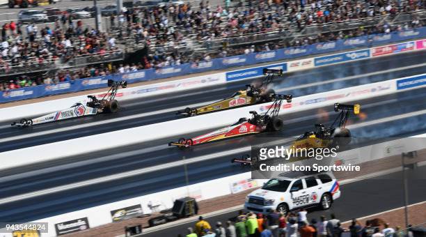 From left, Antron Brown Don Schumacher Racing NHRA Top Fuel Dragster, Leah Pritchett NHRA Top Fuel Dragster, Doug Kalitta Kalitta NHRA Top Fuel...