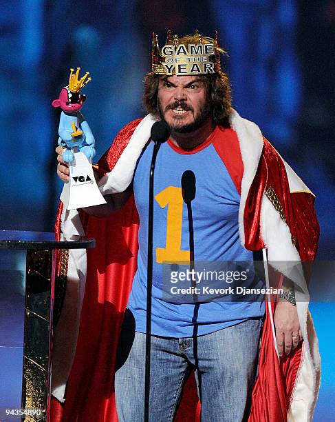 Actor Jack Black accepts the Best Voice award onstage during Spike TV's 7th Annual Video Game Awards at the Nokia Event Deck at LA Live on December...