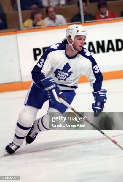 Al Iafrate of the Toronto Maple Leafs skates against the Vancouver Canucks during NHL game action on January 9, 1989 at Maple Leaf Gardens in...