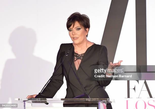 Kris Jenner speaks onstage during The Daily Front Row's 4th Annual Fashion Los Angeles Awards at Beverly Hills Hotel on April 8, 2018 in Beverly...