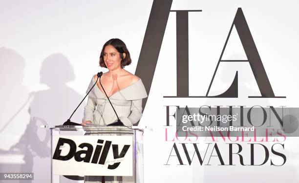 Honoree Jen Atkin accepts the Hair Artist of the Year award onstage during The Daily Front Row's 4th Annual Fashion Los Angeles Awards at Beverly...