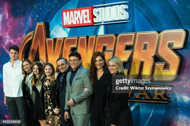 Joe and Anthony Russo arrive for 'Avengers: Infinity War' UK fan event at Television Studios in White City in London. April 08, 2018 in London,...