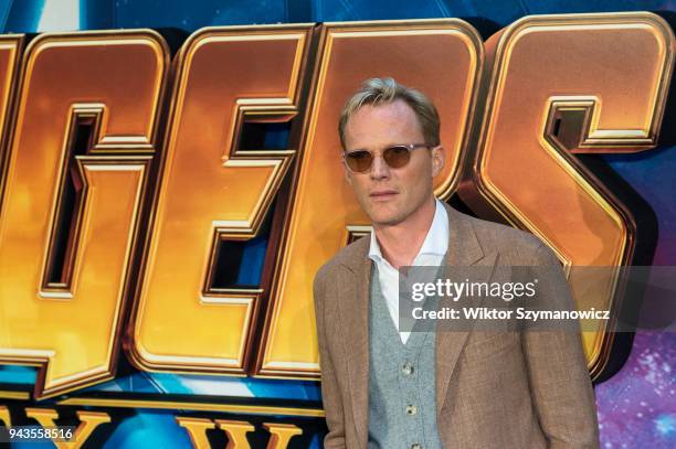 Paul Bettany arrives for 'Avengers: Infinity War' UK fan event at Television Studios in White City in London. April 08, 2018 in London, United...