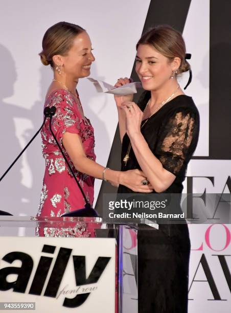 Nicole Richie presents the Best Design Debut award to honoree Jamie Mizrahi onstage during The Daily Front Row's 4th Annual Fashion Los Angeles...