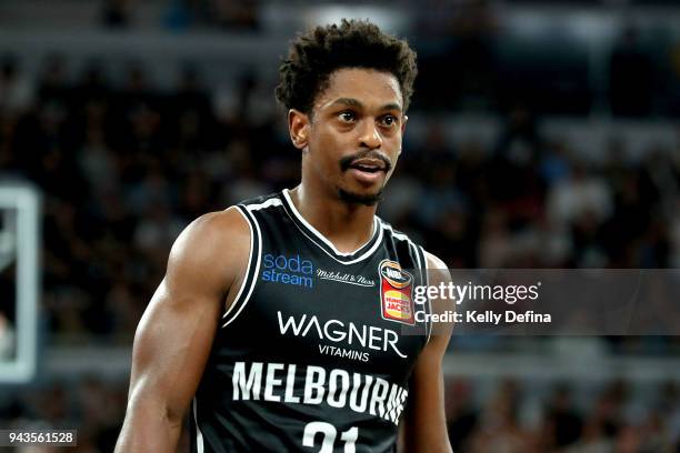 Casper Ware of Melbourne United is seen during game five of the NBL Grand Final series between Melbourne United and the Adelaide 36ers at Hisense...