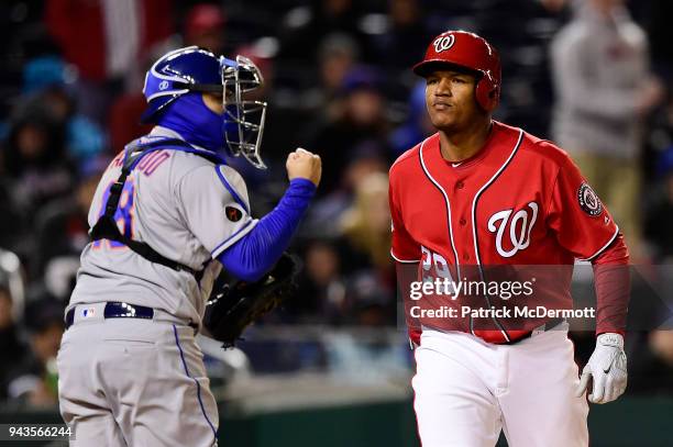 Pedro Severino of the Washington Nationals strikes out looking with the bases loaded in the bottom of the ninth inning against the New York Mets at...