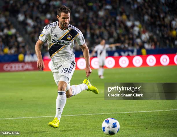 Chris Pontius of Los Angeles Galaxy during the Los Angeles Galaxy's MLS match against Sporting Kansas City at the StubHub Center on April 8, 2018 in...