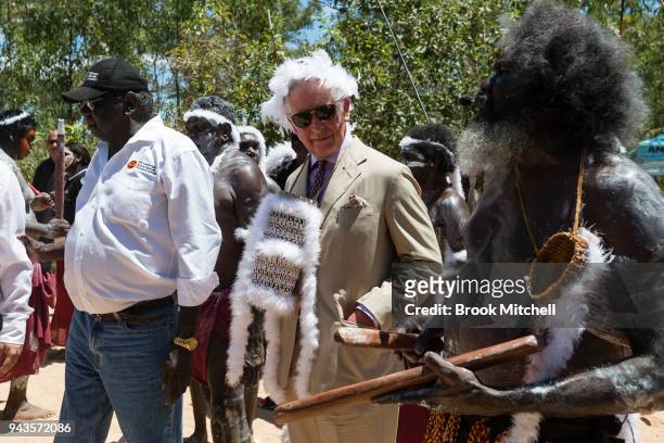 Prince Charles, Prince of Wales arrives for a Welcome to Country Ceremony on April 9, 2018 in Gove, Australia. Prince Charles, Prince of Wales and...