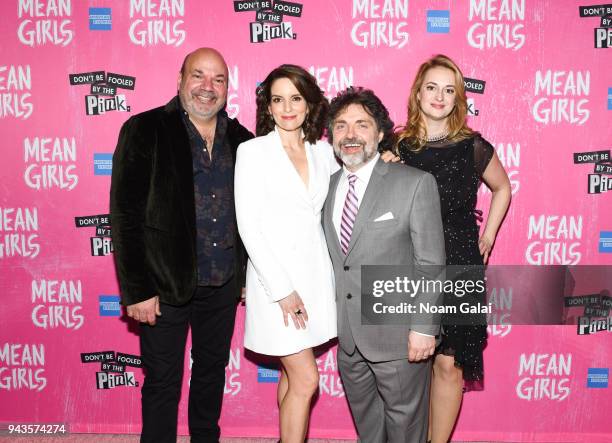 Casey Nicholaw, Tina Fey, Jeff Richmond and Nell Benjamin attend the "Mean Girls" on Broadway opening night after party at Tao Downtown on April 8,...