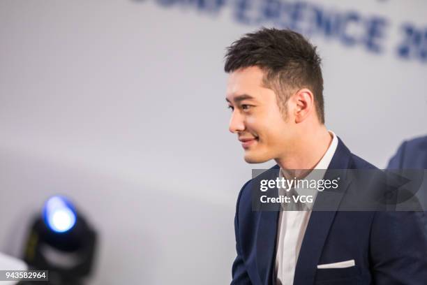 Actor Huang Xiaoming speaks during a session at the Boao Forum for Asia Annual Conference 2018 on April 8, 2018 in Boao, China. The Boao Forum for...