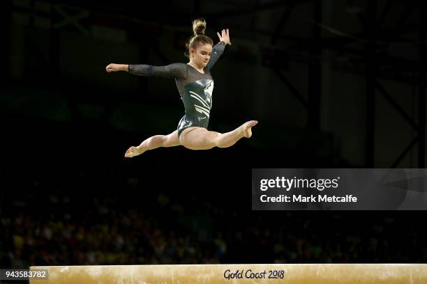 Alice Kinsella of England competes in the WomenÕs Balance Beam Final during Gymnastics on day five of the Gold Coast 2018 Commonwealth Games at...