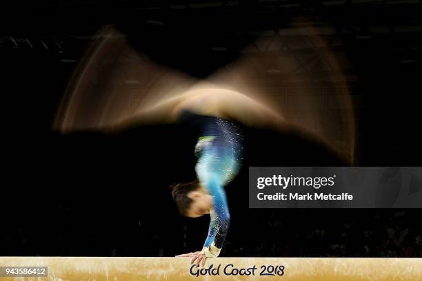 Isabela Onyshko of Canada competes in the WomenÕs Balance Beam Final during Gymnastics on day five of the Gold Coast 2018 Commonwealth Games at...