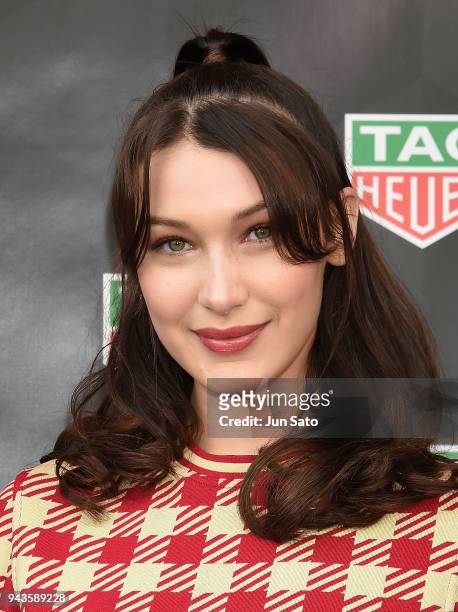 Bella Hadid attends the opening ceremony for Tag Heuer Ginza Boutique on April 9, 2018 in Tokyo, Japan.