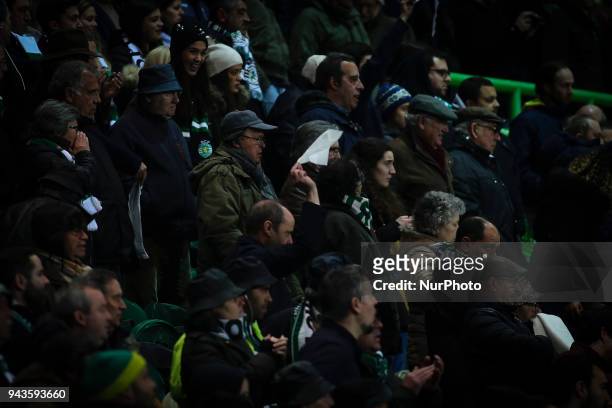 Sporting supporters wave blank tissues during the Portuguese League football match between Sporting CP and FC Pacos Ferreira at Alvalade stadium in...