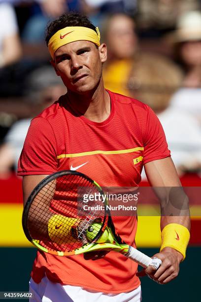 Rafael Nadal of Spain in action in his match against Alexander Zverev of Germany during day three of the Davis Cup World Group Quarter Finals match...