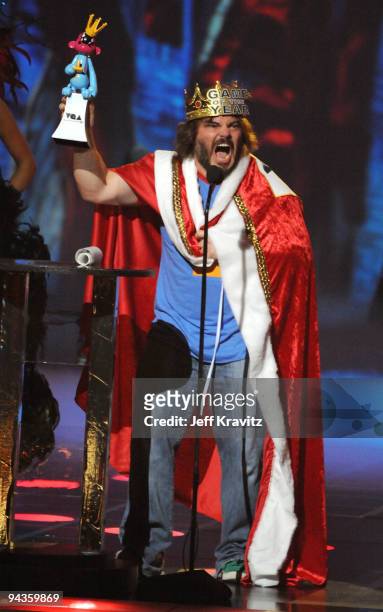 Actor Jack Black onstage at Spike TV's 7th Annual Video Game Awards at the Nokia Event Deck at LA Live on December 12, 2009 in Los Angeles,...