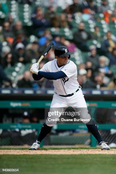 Mikie Mahtook of the Detroit Tigers bats against the Kansas City Royals at Comerica Park on April 2, 2018 in Detroit, Michigan. Mikie Mahtook