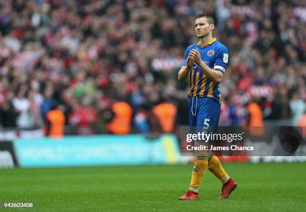 Mat Sadler of Shrewsbury Town looks dejected after the Checkatrade Trophy Final match between Shrewsbury Town and Lincoln City at Wembley Stadium on...
