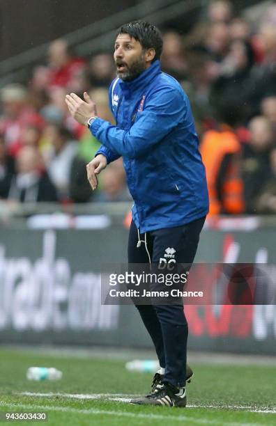 Danny Cowley, Manager of Lincoln City gives his team instructions during the Checkatrade Trophy Final match between Shrewsbury Town and Lincoln City...