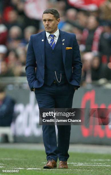 Paul Hurst, Manager of Shrewsbury Town looks on during the Checkatrade Trophy Final match between Shrewsbury Town and Lincoln City at Wembley Stadium...