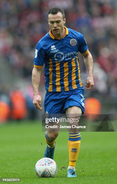Shaun Whalley of Shrewsbury Town runs with the ball during the Checkatrade Trophy Final match between Shrewsbury Town and Lincoln City at Wembley...