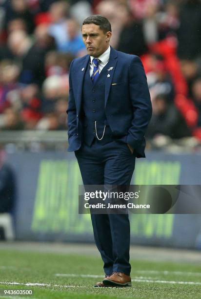 Paul Hurst, Manager of Shrewsbury Town looks on during the Checkatrade Trophy Final match between Shrewsbury Town and Lincoln City at Wembley Stadium...