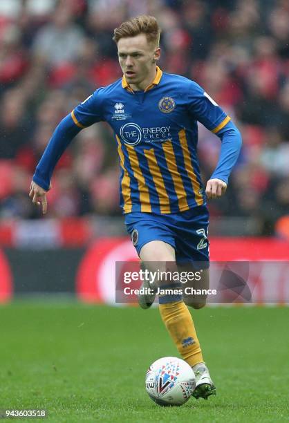 Jon Nolan of Shrewsbury Town runs with the ball during the Checkatrade Trophy Final match between Shrewsbury Town and Lincoln City at Wembley Stadium...