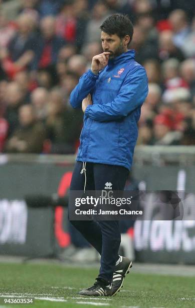 Danny Cowley, Manager of Lincoln City looks on during the Checkatrade Trophy Final match between Shrewsbury Town and Lincoln City at Wembley Stadium...