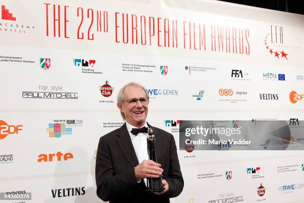 Ken Loach presents his award at the 22nd European Film Awards at the Jahrhunderthalle on December 12, 2009 in Bochum, Germany. Loach is the winner of...